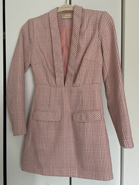 Pink Plaid Blazer-Style, Deep V Neck Mini Dress Size 0